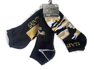 New Orleans Saints Socks - 3 No-Show Camo Boom