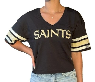 New Orleans Saints Women's Short Sleeve - Distressed Crop