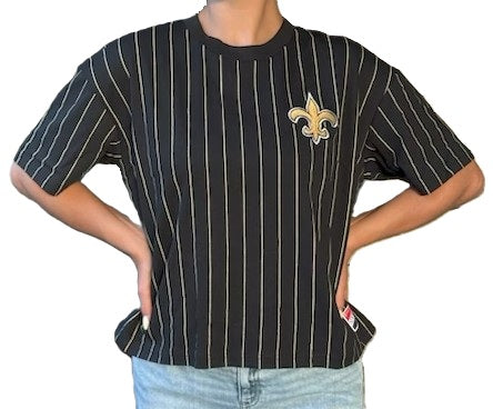 New Orleans Saints Women Short Sleeve - Pin Stripe Crop