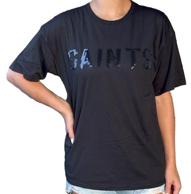 New Orleans Saints Women's Short Sleeve - Black Sequin