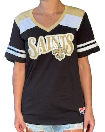 New Orleans Saints Women's Short Sleeve - Striped Sleeve