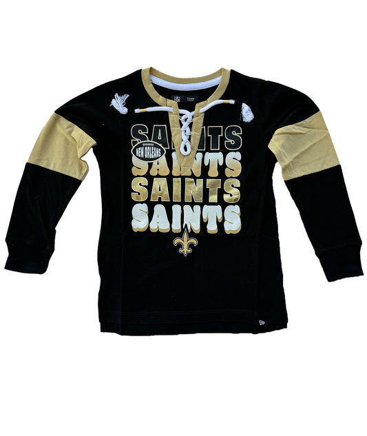 New Orleans Saints Girls Shirt - Hockey Tie Long Sleeve