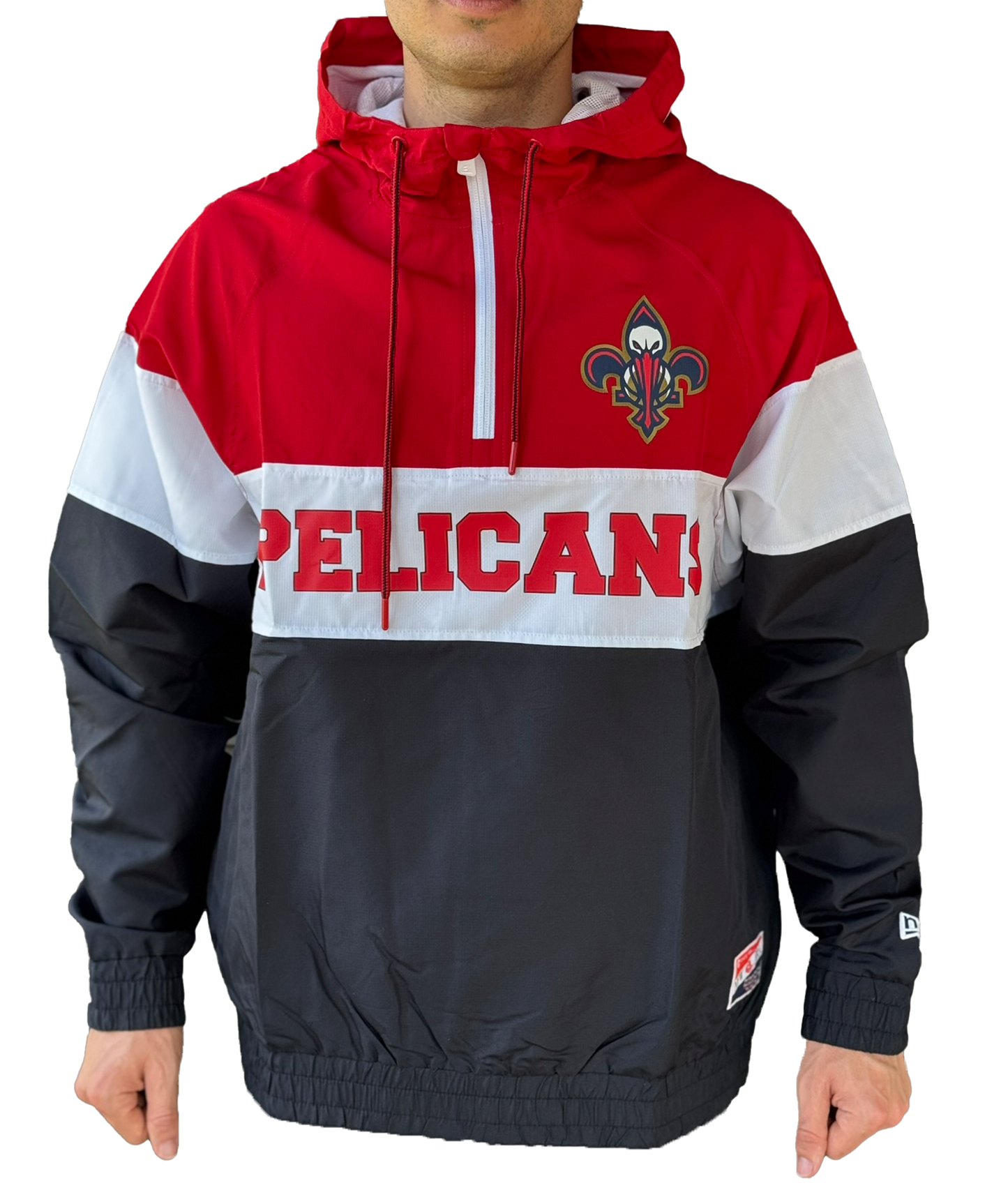 New Orleans Pelican Quarter Zip Hood - Fleur De Pelican Red White Navy