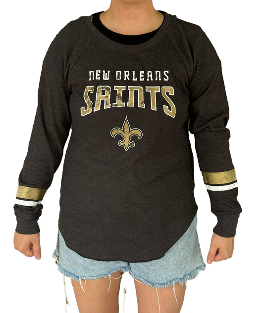 New Orleans Saints Womens Long Sleeve - Charcoal Waffle