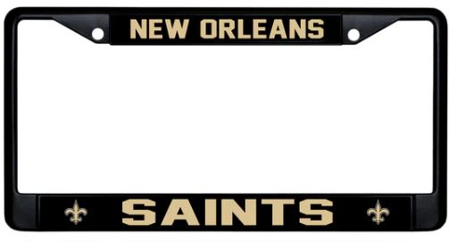 New Orleans Saints License Plate Frame - Black Chrome W/ Printed Insert