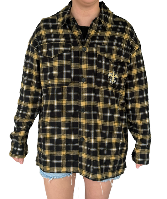 New Orleans Saints Womens Long Sleeve - Double Pocket Flannel