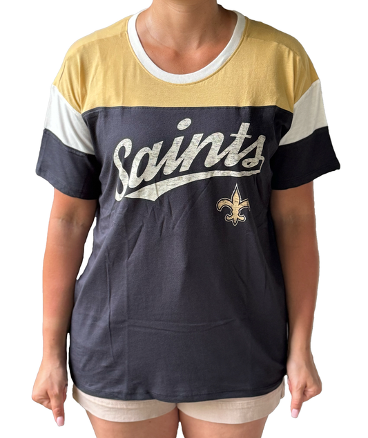 New Orleans Saints Women's Short Sleeve Shirt - Distress Colorblock