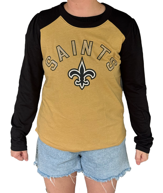 New Orleans Saints Womens Long Sleeve - Gold Sparkle Saints