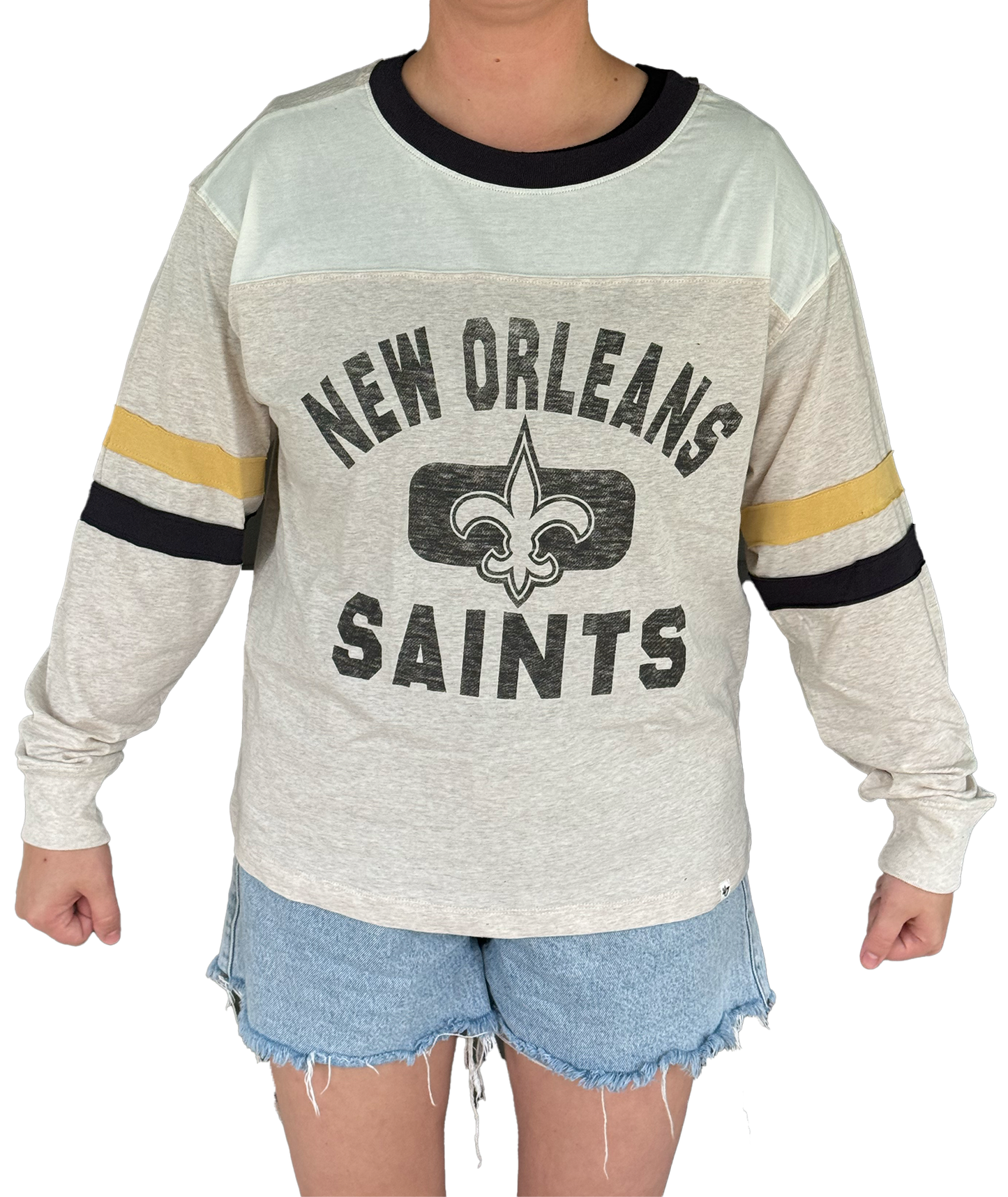 New Orleans Saints Womens Long Sleeve Shirt - Oatmeal Block