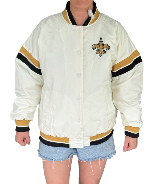 New Orleans Saints Womens Jacket - White Bomber